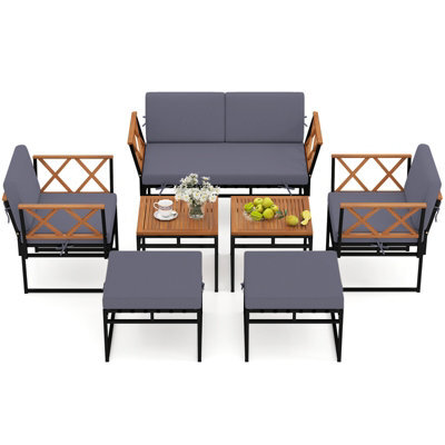 Gainoom 7 Piece Outdoor Conversation Set Metal Sectional Sofa Set W/ Cushions & Bungee Rope Seat - image 1