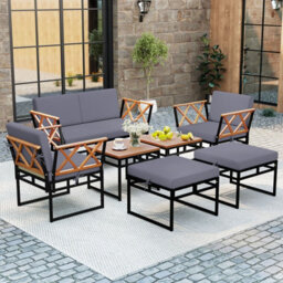 Gainoom 7 Piece Outdoor Conversation Set Metal Sectional Sofa Set W/ Cushions & Bungee Rope Seat - thumbnail 3