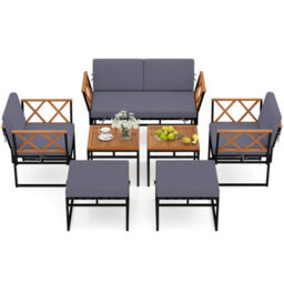 Gainoom 7 Piece Outdoor Conversation Set Metal Sectional Sofa Set W/ Cushions & Bungee Rope Seat