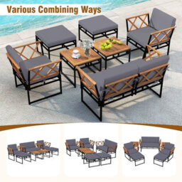 Gainoom 7 Piece Outdoor Conversation Set Metal Sectional Sofa Set W/ Cushions & Bungee Rope Seat - thumbnail 7