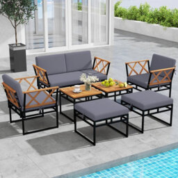 Gainoom 7 Piece Outdoor Conversation Set Metal Sectional Sofa Set W/ Cushions & Bungee Rope Seat - thumbnail 6