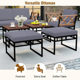 Gainoom 7 Piece Outdoor Conversation Set Metal Sectional Sofa Set W/ Cushions & Bungee Rope Seat - thumbnail 5