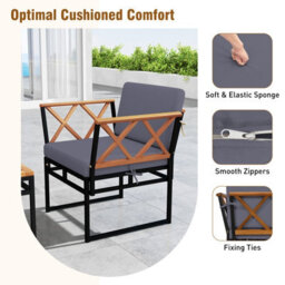 Gainoom 7 Piece Outdoor Conversation Set Metal Sectional Sofa Set W/ Cushions & Bungee Rope Seat - thumbnail 4