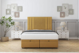 "Comfort The Foxy Mustard Plush Ottoman Bed Base With 54"" Floor Standing Headboard 5' King" - thumbnail 1