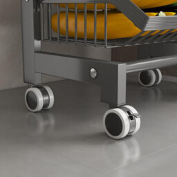 London Boutique 32X42X90Cm 4 Tier Wheeled Kitchen Trolley Grey, Heavy Duty Metal Vegetable Fruit Storage Rack With Wooden Handle - thumbnail 3