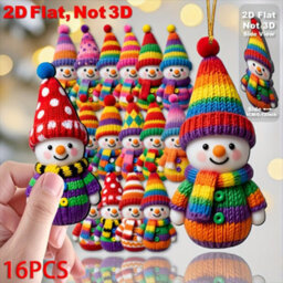 CLEFFNS 16Pcs Colorful Snowman Christmas Ornaments 2D Flat Wooden Snowman Pendants With Colorful Winter Print For Christmas Tree - thumbnail 1
