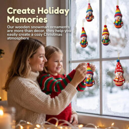 CLEFFNS 16Pcs Colorful Snowman Christmas Ornaments 2D Flat Wooden Snowman Pendants With Colorful Winter Print For Christmas Tree - thumbnail 6