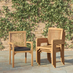 Eterna Henley Solid Teak Wood Outdoor Garden Stacking Chairs - Pack Of 4 - With Cream Cushions - thumbnail 1