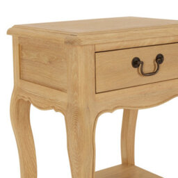 The Furniture Market French Chateau Oak Bedside Table 1 Drawer Solid Nightstand Cabriole Legs Antique Bronze Handle Natural Whitewash Finish - thumbnail 6
