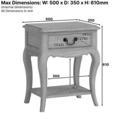 The Furniture Market French Chateau Oak Bedside Table 1 Drawer Solid Nightstand Cabriole Legs Antique Bronze Handle Natural Whitewash Finish - thumbnail 8