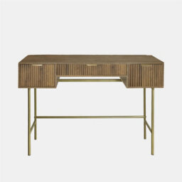 Ohs Ribbed Dressing Table Vanity Makeup Desk With 3 Drawers - Medium Wood - thumbnail 4
