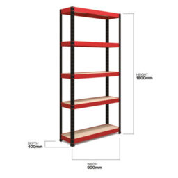 RB UK Rb Boss Garage Shelving Unit 5 Shelf Mdf Red & Black Powder Coated Steel (H)1800mm (W)900mm (D)400mm - thumbnail 3