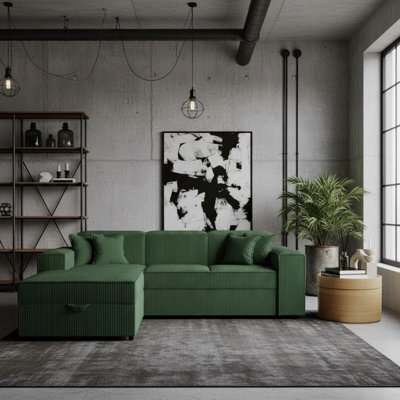 Santos L Corner Sofa Bed For Living Room Chipboard Frame Polyurethane Foam 253X166X79Cm Green Left - image 1