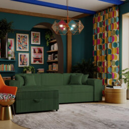 Santos L Corner Sofa Bed For Living Room Chipboard Frame Polyurethane Foam 253X166X79Cm Green Left - thumbnail 2