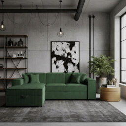 Santos L Corner Sofa Bed For Living Room Chipboard Frame Polyurethane Foam 253X166X79Cm Green Left