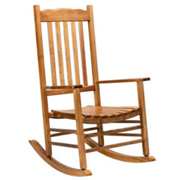 Outdoor Wood Rocking Chair With Back For Patio Garden Balcony Poolside Natural - thumbnail 1