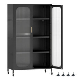 5-Tier Tall Kitchen Pantry With Adjustable Shelves-Black - thumbnail 1