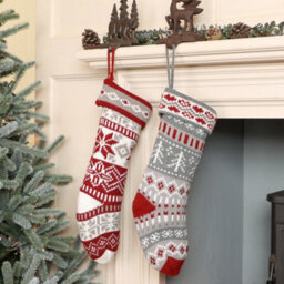 Dibor Pack Of 2 Fair Isle Nostalgia Knit Xmas Gift Decoration Christmas Stocking For Kids - thumbnail 3