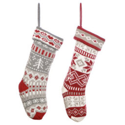 Dibor Pack Of 2 Fair Isle Nostalgia Knit Xmas Gift Decoration Christmas Stocking For Kids - thumbnail 2