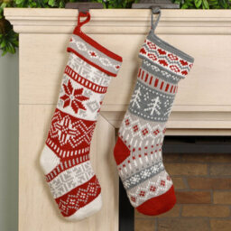 Dibor Pack Of 2 Fair Isle Nostalgia Knit Xmas Gift Decoration Christmas Stocking For Kids - thumbnail 1