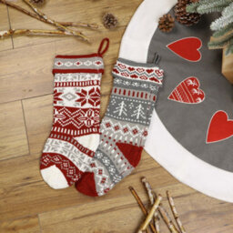 Dibor Pack Of 2 Fair Isle Nostalgia Knit Xmas Gift Decoration Christmas Stocking For Kids - thumbnail 4