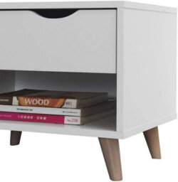 Timber Art Design Pulford Bedside Table 1 Drawer Scandinavian Nordic Style White Nightstand - thumbnail 4