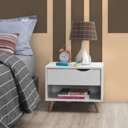 Timber Art Design Pulford Bedside Table 1 Drawer Scandinavian Nordic Style White Nightstand - thumbnail 1