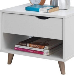Timber Art Design Pulford Bedside Table 1 Drawer Scandinavian Nordic Style White Nightstand - thumbnail 3