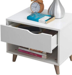 Timber Art Design Pulford Bedside Table 1 Drawer Scandinavian Nordic Style White Nightstand - thumbnail 2