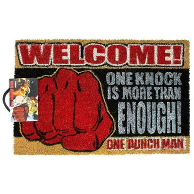 One Punch Man One Knock Is More Than Enough Welcome Saitama Door Mat Red/black (One Size) - image 1
