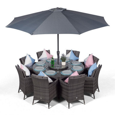 That's Furniture Savannah Round 8 Seater Rattan Patio Dining Set - Grey - image 1