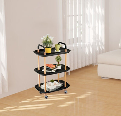 Urbn-Living Urbnliving Height 82Cm 3 Tier Black Beech Wood & Plastic Serving Storage Trolley Food Drinks Cart On Wheels - image 1