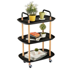 Urbn-Living Urbnliving Height 82Cm 3 Tier Black Beech Wood & Plastic Serving Storage Trolley Food Drinks Cart On Wheels - thumbnail 2