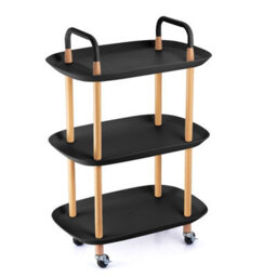 Urbn-Living Urbnliving Height 82Cm 3 Tier Black Beech Wood & Plastic Serving Storage Trolley Food Drinks Cart On Wheels - thumbnail 3
