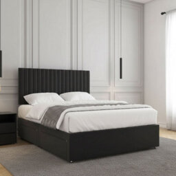 REGIONAL FURNISHINGS Divan Bed Set Black Plush Velvet Upholstered With 24Inch Headboard 2Drawersfootend & Mattress In 4Ft 4Ft6 5Ft 6Ft Sizes - thumbnail 3