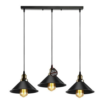 Ledsone Vintage Industrial 3 Head Black Metal Pendant Light Retro Ceiling Lamp With 50Cm Rose For Kitchen & Living Room - image 1