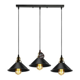 Ledsone Vintage Industrial 3 Head Black Metal Pendant Light Retro Ceiling Lamp With 50Cm Rose For Kitchen & Living Room