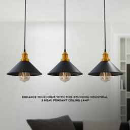 Ledsone Vintage Industrial 3 Head Black Metal Pendant Light Retro Ceiling Lamp With 50Cm Rose For Kitchen & Living Room - thumbnail 4