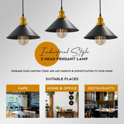 Ledsone Vintage Industrial 3 Head Black Metal Pendant Light Retro Ceiling Lamp With 50Cm Rose For Kitchen & Living Room - thumbnail 6