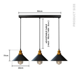 Ledsone Vintage Industrial 3 Head Black Metal Pendant Light Retro Ceiling Lamp With 50Cm Rose For Kitchen & Living Room - thumbnail 5