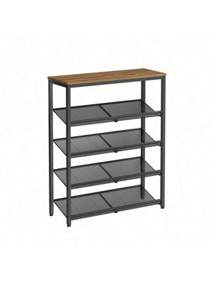 LEDREM Shoe Rack, 5-Tier Shoe Storage With Shelves And Large Top, Adjustable Mesh Shelves, Space-Saving For Entryway, Hallway, Steel - image 1