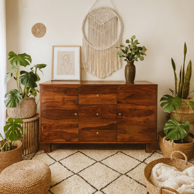 Wyld Haus Bologna Large Sheesham Sideboard, 3 Drawers 2 Doors, Chestnut Finish - image 1