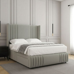 REGIONAL FURNISHINGS Divan Bed Set Silver Plush Velvet Upholstered 54Inch Headboard 2Drawersfootend & Mattress In Double King 4Ft 6Ft Sizes - thumbnail 3