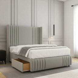 REGIONAL FURNISHINGS Divan Bed Set Silver Plush Velvet Upholstered 54Inch Headboard 2Drawersfootend & Mattress In Double King 4Ft 6Ft Sizes - thumbnail 1