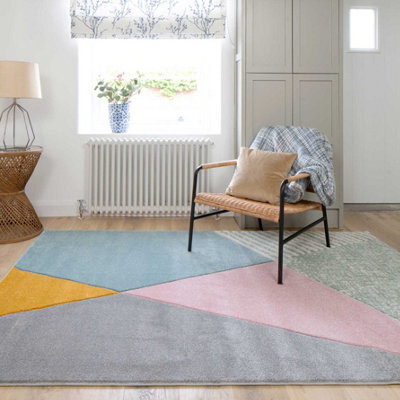 Loomed Pastel Multicolour Block Geometric Living Area Rug 190X280Cm - image 1