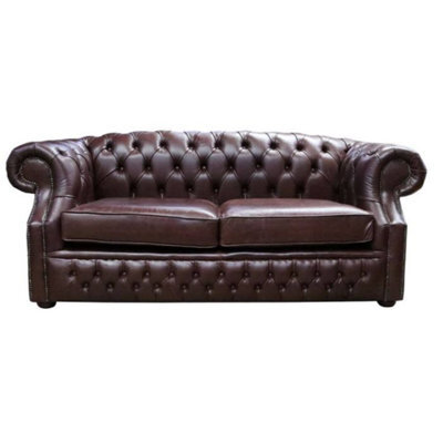 Chesterfield 2 Seater Sofa Old English Dark Brown Leather In Buckingham Style - image 1