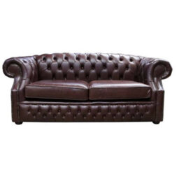 Chesterfield 2 Seater Sofa Old English Dark Brown Leather In Buckingham Style - thumbnail 1