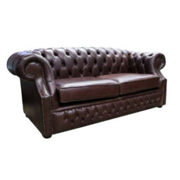 Chesterfield 2 Seater Sofa Old English Dark Brown Leather In Buckingham Style - thumbnail 3