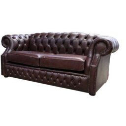 Chesterfield 2 Seater Sofa Old English Dark Brown Leather In Buckingham Style - thumbnail 5
