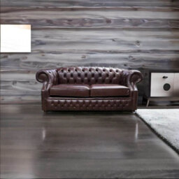 Chesterfield 2 Seater Sofa Old English Dark Brown Leather In Buckingham Style - thumbnail 4